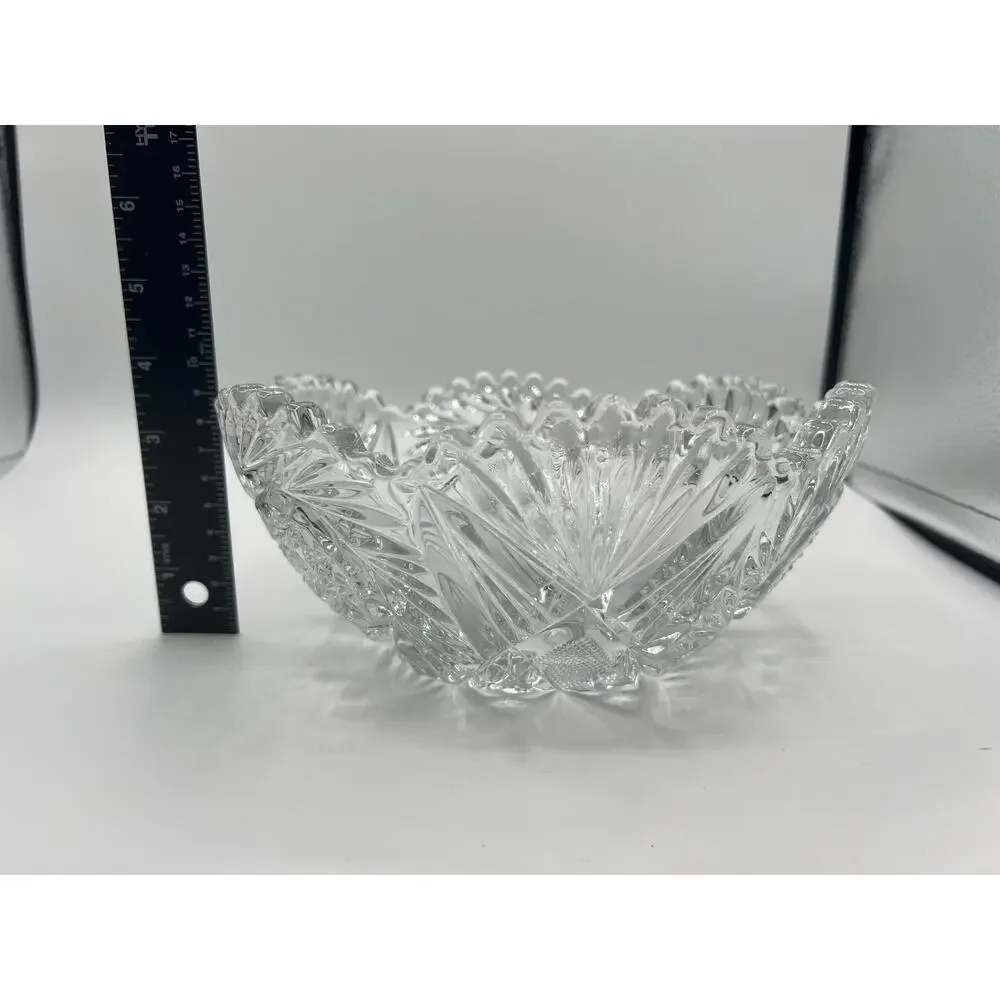 Vintage Cut Glass Crystal Hobstar PinWheel Fan Sawtooth Star Of David‎ Bowl